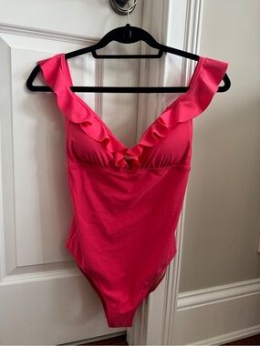NWT J. CREW  Ruffle One-Piece Swimsuit guava color